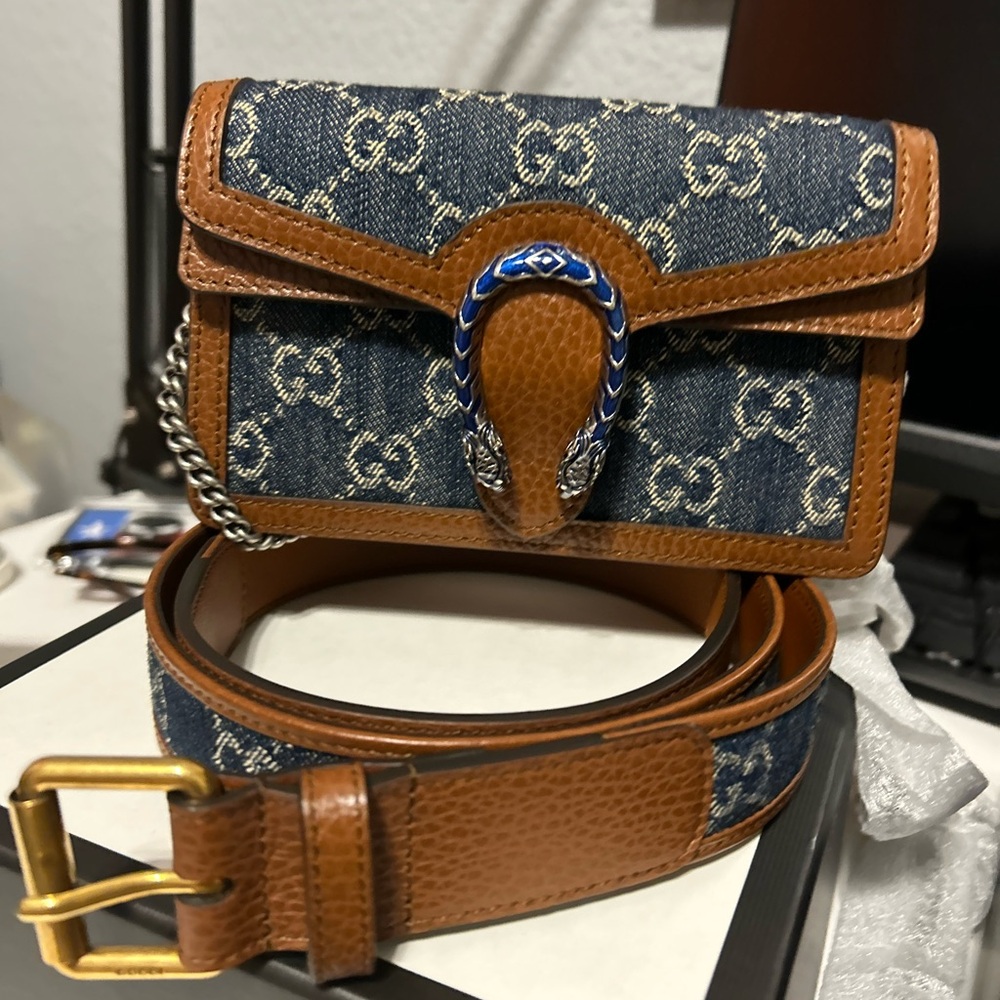 Authentic Gucci Denim Dionysus mini and belt 
Belt size is 85/34 Brandnew